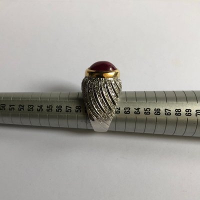 Cabochon Ruby and Diamonds 18 Karat Yellow and White Gold Ring-GNH-987668