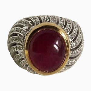 Cabochon Ruby and Diamonds 18 Karat Yellow and White Gold Ring-GNH-987668