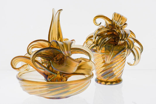 Cactus in Iridescent Smoke Vamsa attributed to Napoleone Martinuzzi Murano, 1930s, Set of 2