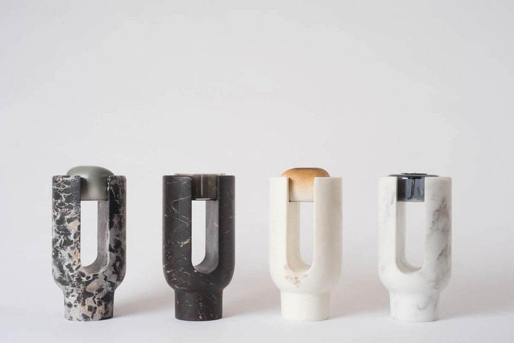 Calacatta Lyra Candleholder by Dan Yeffet