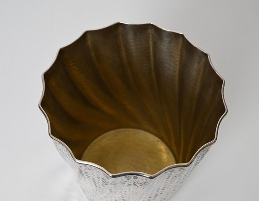 Calegaro Ice Bucket in Hammered Silver Plate and Gold Plate, Italy, 1970s-JDR-1706977