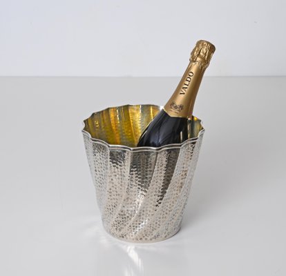 Calegaro Ice Bucket in Hammered Silver Plate and Gold Plate, Italy, 1970s-JDR-1706977