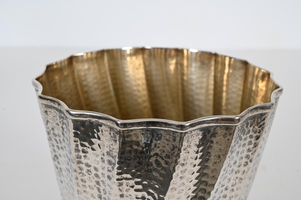 Calegaro Ice Bucket in Hammered Silver Plate and Gold Plate, Italy, 1970s-JDR-1706977