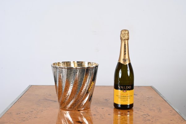 Calegaro Ice Bucket in Hammered Silver Plate and Gold Plate, Italy, 1970s-JDR-1706977