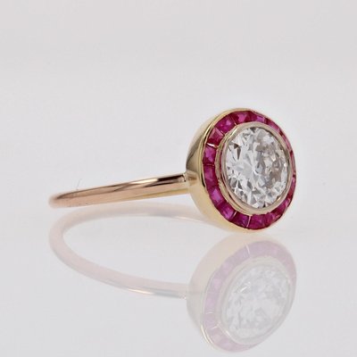 Calibrated Red Gems Diamonds 18 Karat Yellow Gold Round Ring, 1920s-OLU-2042370