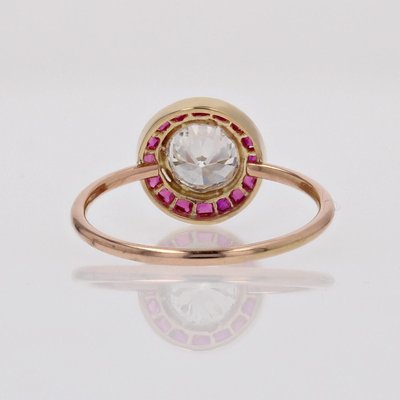 Calibrated Red Gems Diamonds 18 Karat Yellow Gold Round Ring, 1920s-OLU-2042370