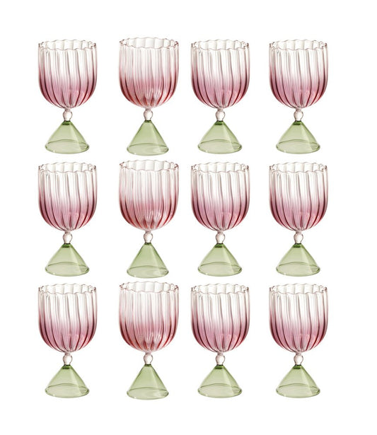 Calypso Wine Glasses in Pink-Green by Serena Confalonieri, Set of 12