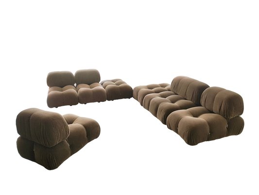 Camaleonda Modular Armchairs & Poufs in Brown Corduroy by Mario Bellini for C&b Italia, 1970s, Set of 7-RD-1807077