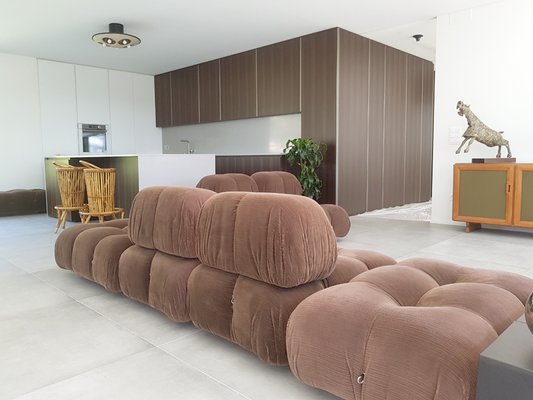 Camaleonda Modular Armchairs & Poufs in Brown Corduroy by Mario Bellini for C&b Italia, 1970s, Set of 7-RD-1807077