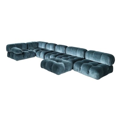 Camaleonda Modular Sofa in Blue Cotton Velvet by Mario Bellini for B&B Italia, 1972, Set of 7-RPH-1808076