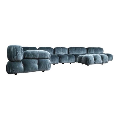 Camaleonda Modular Sofa in Blue Cotton Velvet by Mario Bellini for B&B Italia, 1972, Set of 7-RPH-1808076