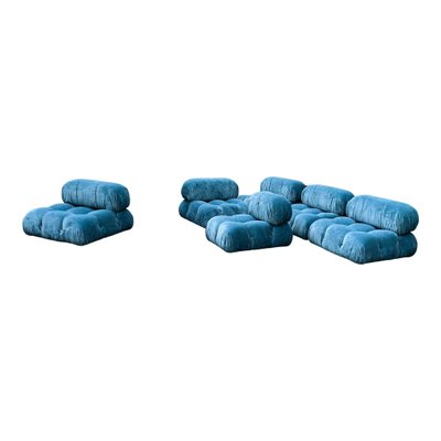 Camaleonda Modular Sofa in Blue Linen Velvet by Mario Bellini for B&B Italia, 1972, Set of 6-RPH-1347599