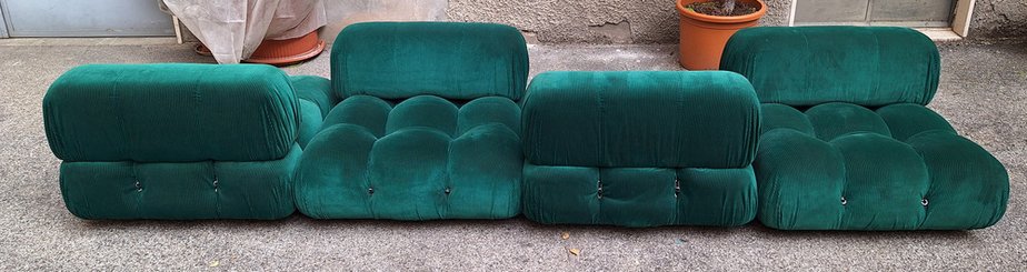 Camaleonda Modular Sofa in Emerald Green Corduroy by Mario Bellini for B&B Italia, 1960s, Set of 4-OHK-1822800