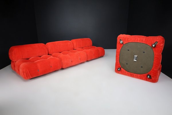 Camaleonda Modular Sofas in Red Velvet attributed to Mario Bellini for B&B Italia / C&B Italia, 1973, Set of 4-TRW-1797121