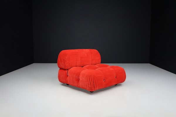 Camaleonda Modular Sofas in Red Velvet attributed to Mario Bellini for B&B Italia / C&B Italia, 1973, Set of 4-TRW-1797121