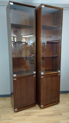 Cambridge Column Bookcase Cabinet with Glass by Marco Zanuso for Arflex, Italy, 1960s, Set of 2