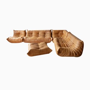 Camel Brown Leather Togo Living Room Set by Michel Ducaroy for Ligne Roset, Set of 5-IXA-1796514