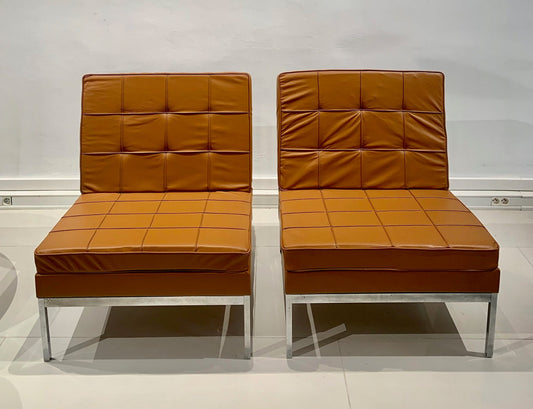 Camel Leather Armchairs by Florence Knoll, Set of 2