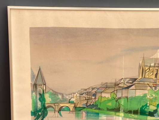 Camille Hilaire, Landscape of Metz, 1960s, Lithograph, Framed-QKG-1357899