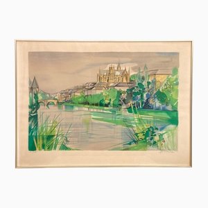 Camille Hilaire, Landscape of Metz, 1960s, Lithograph, Framed-QKG-1357899