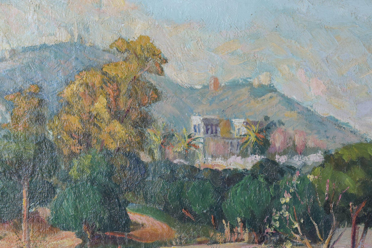 Camois, Impressionist Mediterranean Landscape with View of River and Mountains, 1945, Oil on Canvas, Framed