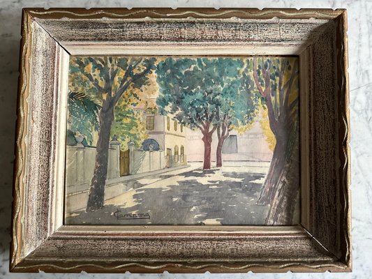 Campana, a Street in Nice, 1920s, Watercolor & Glass & Wood & Paper, Framed-JO-2018472