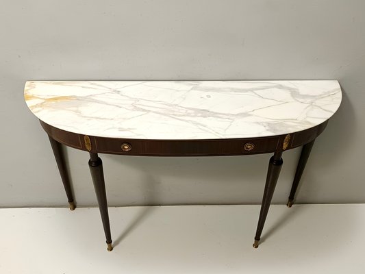 Canaletto Walnut Console with Demilune White Marble Top attributed to Paolo Buffa for La Permanente Mobili Cantù, 1950s-JPQ-2040460