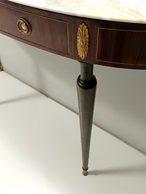 Canaletto Walnut Console with Demilune White Marble Top attributed to Paolo Buffa for La Permanente Mobili Cantù, 1950s-JPQ-2040460