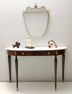 Canaletto Walnut Console with Demilune White Marble Top attributed to Paolo Buffa for La Permanente Mobili Cantù, 1950s-JPQ-2040460