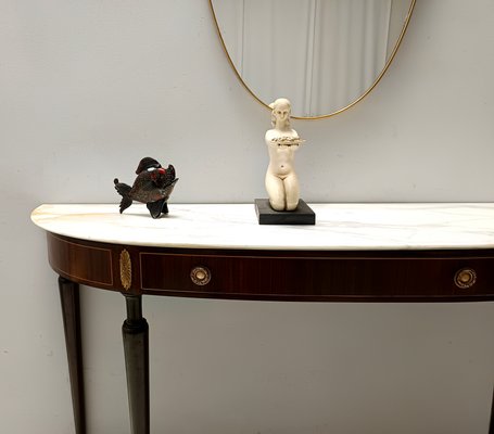 Canaletto Walnut Console with Demilune White Marble Top attributed to Paolo Buffa for La Permanente Mobili Cantù, 1950s-JPQ-2040460