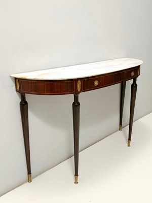 Canaletto Walnut Console with Demilune White Marble Top attributed to Paolo Buffa for La Permanente Mobili Cantù, 1950s-JPQ-2040460