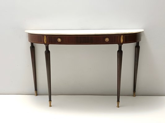 Canaletto Walnut Console with Demilune White Marble Top attributed to Paolo Buffa for La Permanente Mobili Cantù, 1950s-JPQ-2040460