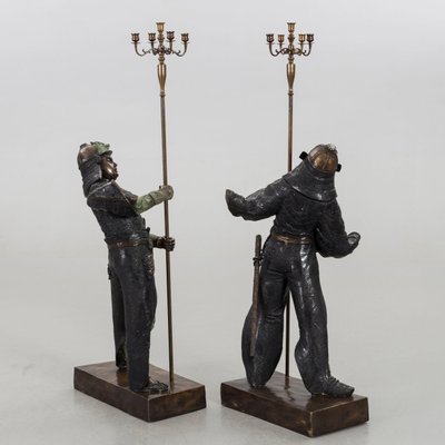 Candelabra Samurai Figurines, Set of 2-WMV-1130699