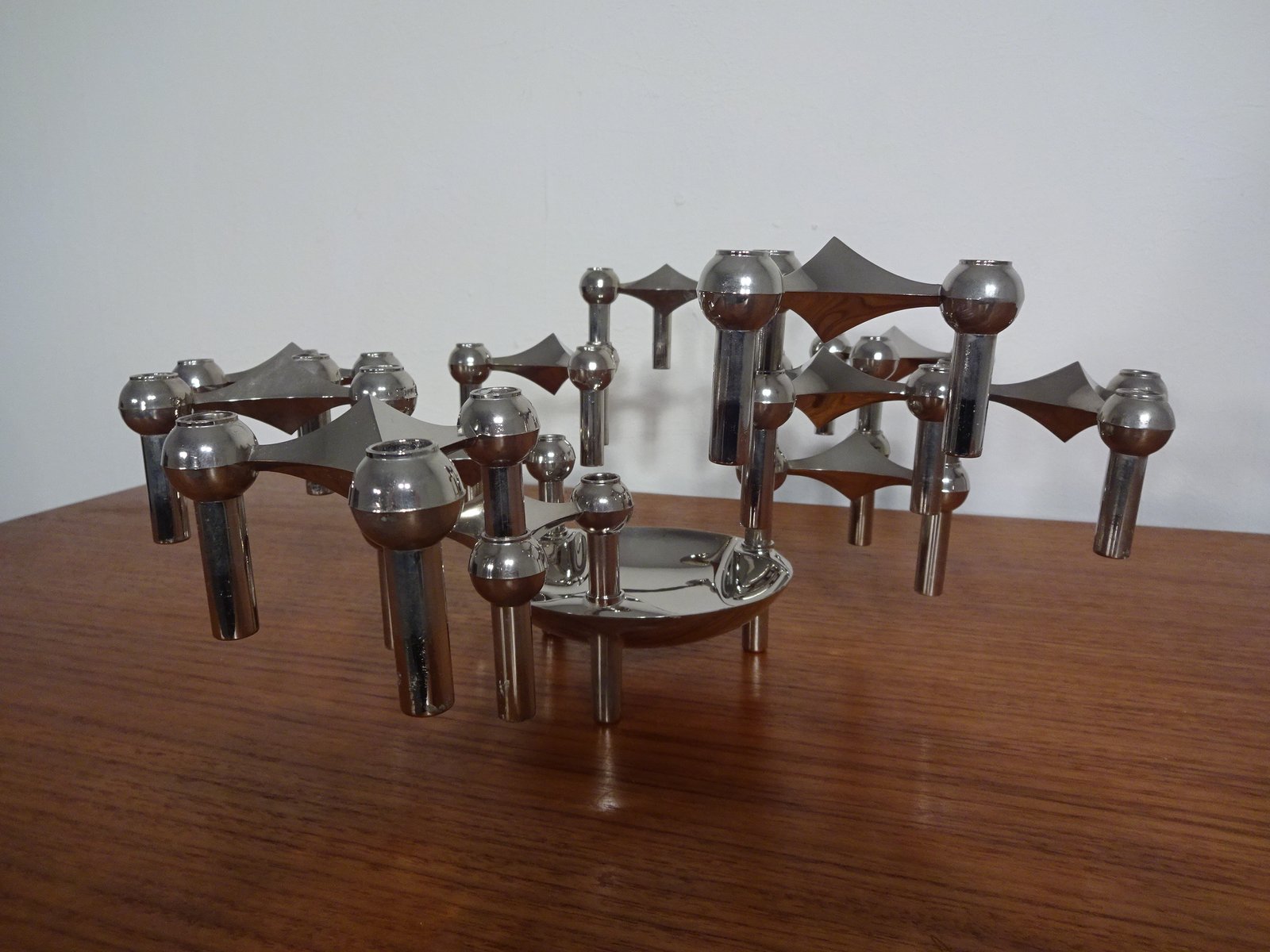 Candle Holders and Stand by Caeser Stoffi & Fritz Nagel for BMF, 1960s, Set of 13