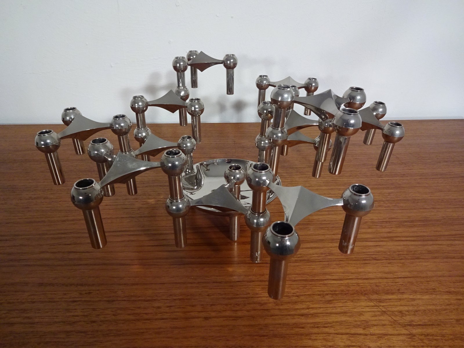 Candle Holders and Stand by Caeser Stoffi & Fritz Nagel for BMF, 1960s, Set of 13