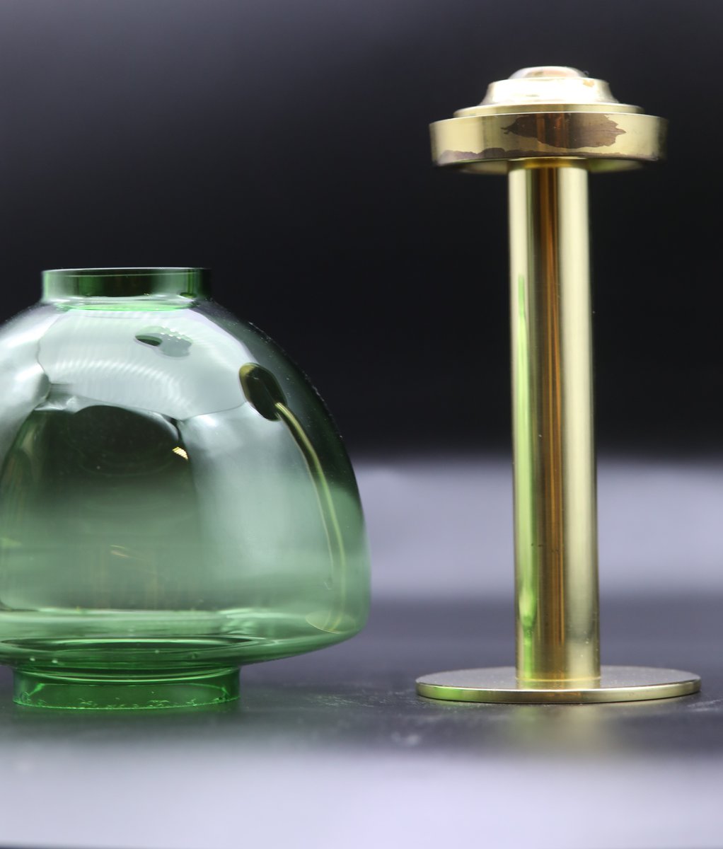 Candle Lantern in Brass and Green Glass by Hans-Agne Jakobsson for Markaryd, 1960s, Set of 2