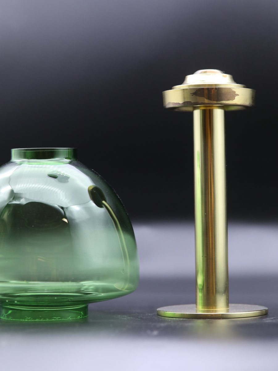 Candle Lantern in Brass and Green Glass by Hans-Agne Jakobsson for Markaryd, 1960s, Set of 2