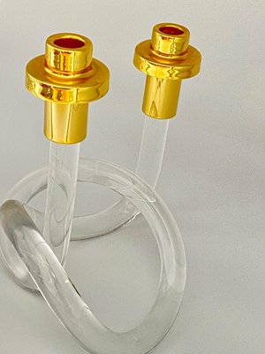 Candleholder in Acrylic Glass and Brass with Twisted Base by Dorothy Thorpe, USA, 1940-UR-1073172