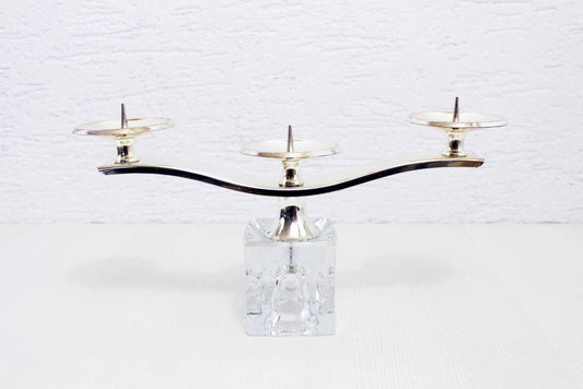 Candleholder in Glass and Silver Metal from Peill & Putzler, 1970s