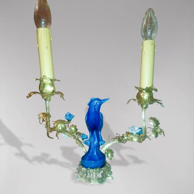 Candleholder Mounted as a Gilt Bronze Porcelain Bird Lamp-LXX-2017494