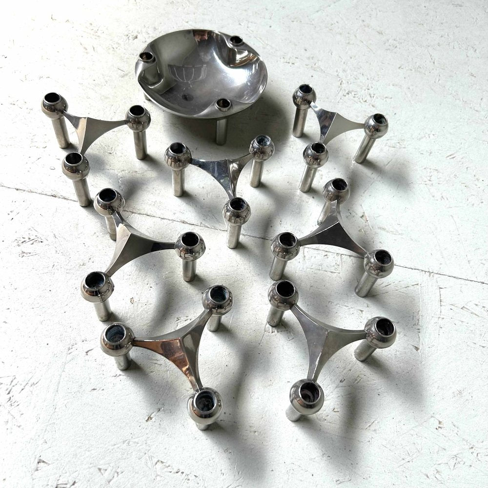 Candleholders & Bowl by Werner Stoff for Franz Nagel, 1960s, Set of 8