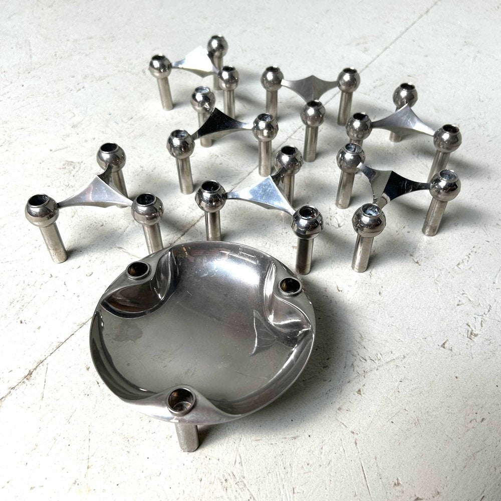 Candleholders & Bowl by Werner Stoff for Franz Nagel, 1960s, Set of 8