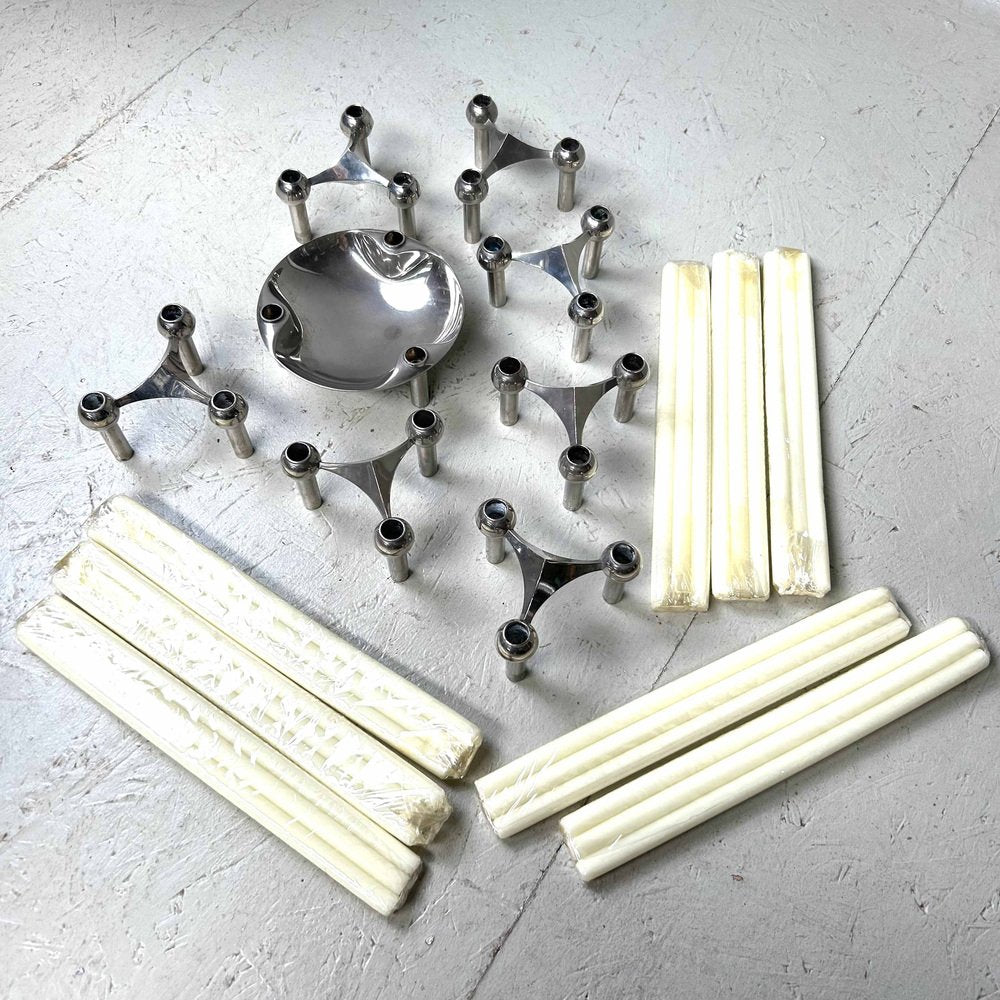 Candleholders & Bowl by Werner Stoff for Franz Nagel, 1960s, Set of 8