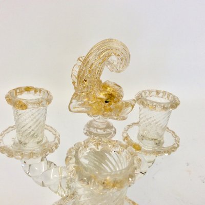 Candleholders in Murano Glass with Gold Leaf Decor by Barovier & Toso, 1950s, Set of 2-QZG-1787727