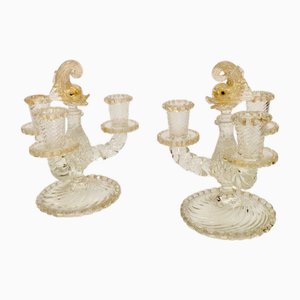 Candleholders in Murano Glass with Gold Leaf Decor by Barovier & Toso, 1950s, Set of 2-QZG-1787727