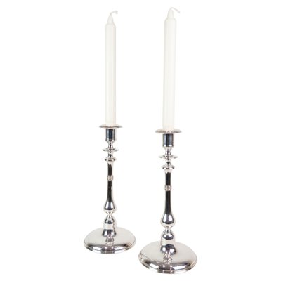 Candleholders in Silver Plated Brass by I.P.O Hansen, 1890s, Set of 2-UY-2027292