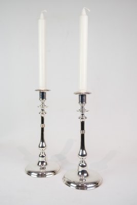 Candleholders in Silver Plated Brass by I.P.O Hansen, 1890s, Set of 2-UY-2027292