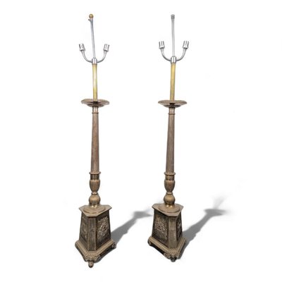 Candleholders in Silvered Bronze, Set of 2-HLV-2024370