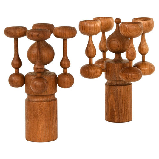 Candleholders in Teak by Erik Höglund, 1950s, Set of 2