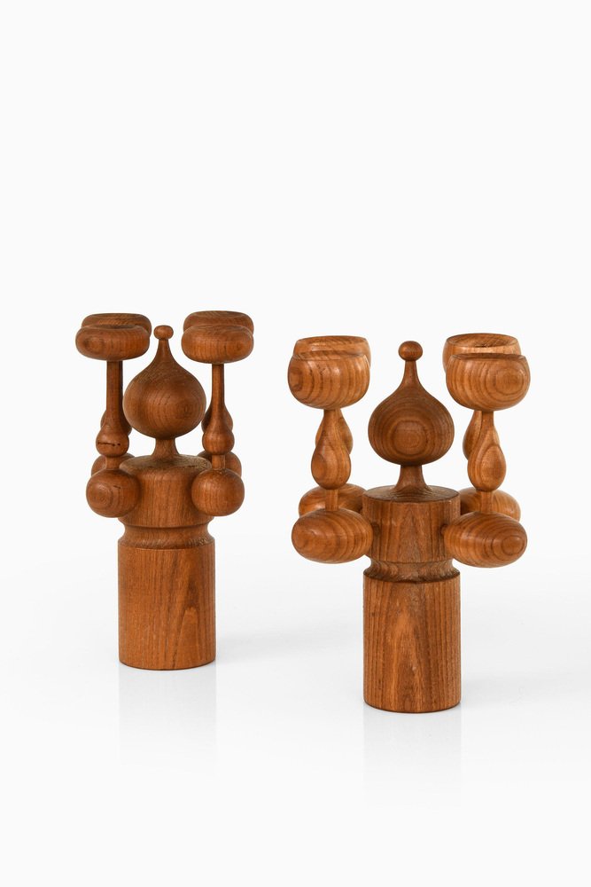 Candleholders in Teak by Erik Höglund, 1950s, Set of 2